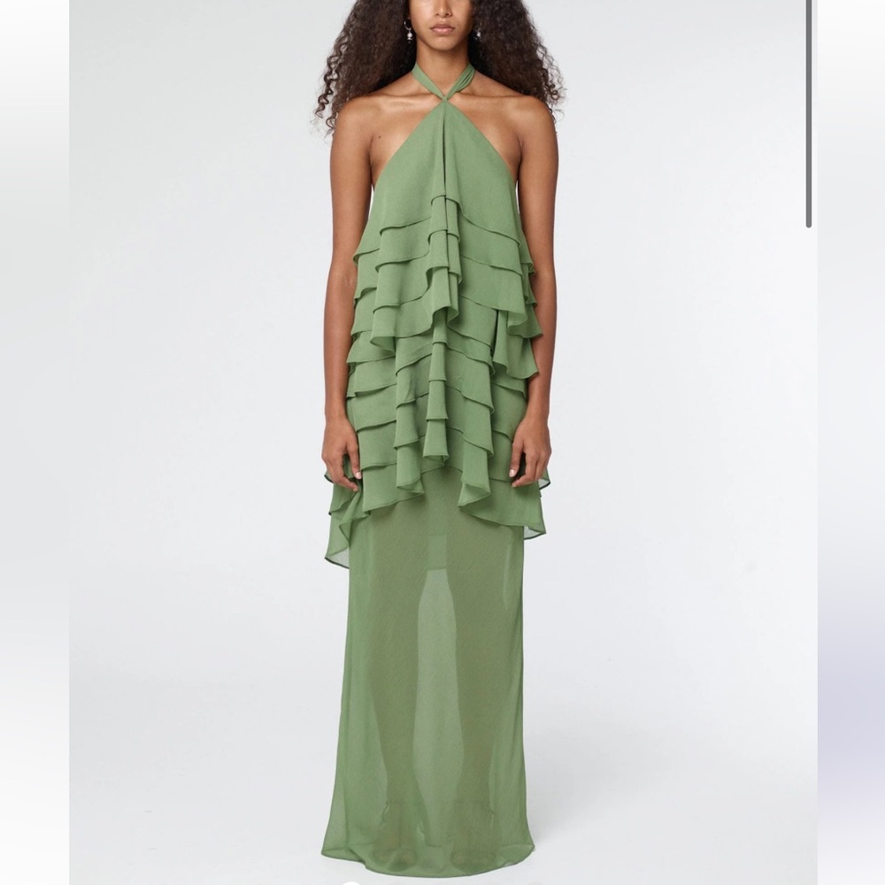 Halter Ruffled Maxi Dress in Sage Green